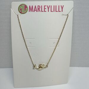 MARLEYLILLY Gold Tone Swimming Mermaid Necklace New Rare